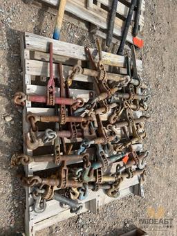Skid Lot of (20) Assorted Ratcheting Style Chain Binders Assorted Sizes and Manufacturers