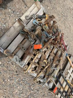 Skid Lot of (20) Assorted Ratcheting Style Chain Binders Assorted Sizes and Manufacturers