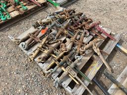 Skid Lot of (20) Assorted Ratcheting Style Chain Binders Assorted Sizes and Manufacturers