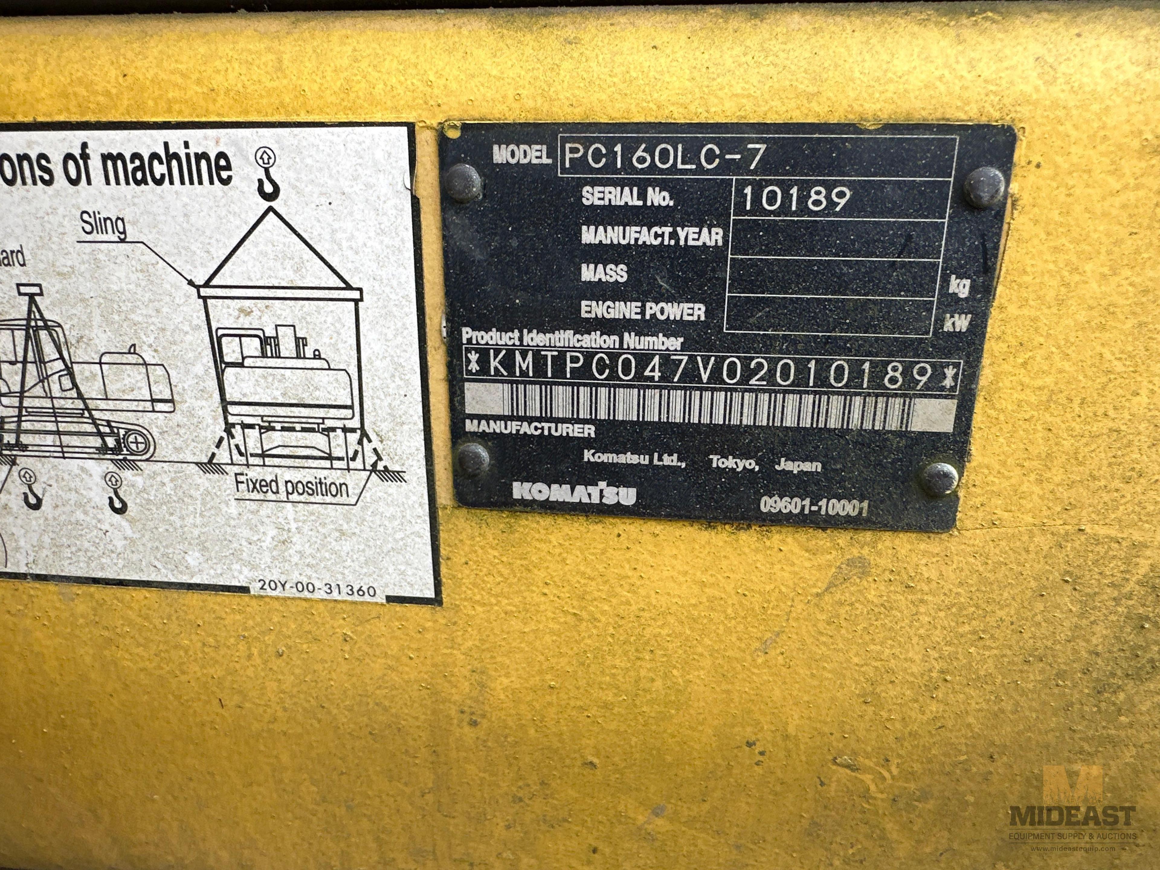 2005 Komatsu PC160 LC-7 Excavator, s/n V02010189