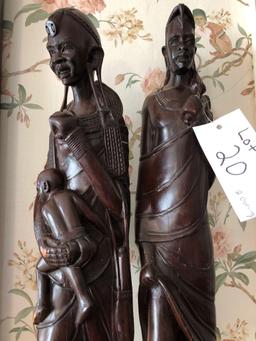 African wooden carved decorative pieces, Man, Woman, & Child 27â€� tall approximately, ebony wood