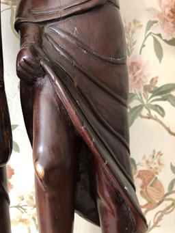 African wooden carved decorative pieces, Man, Woman, & Child 27â€� tall approximately, ebony wood