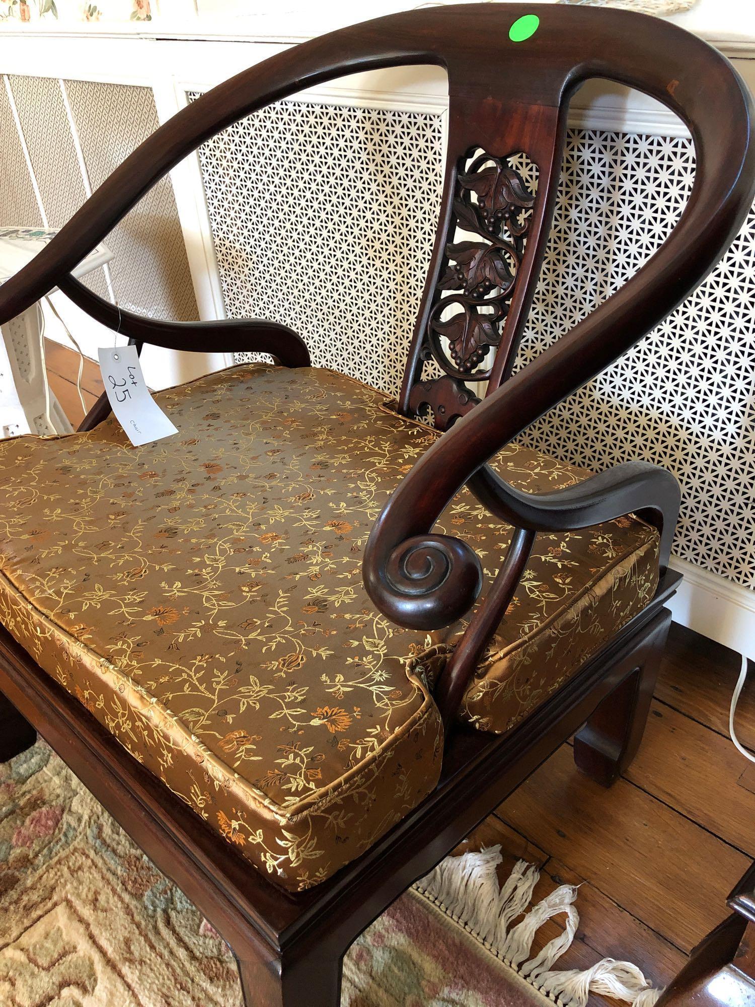 Chinese Wooden vintage chair, cushion, decorative wood backed, rose wood (hardwood)