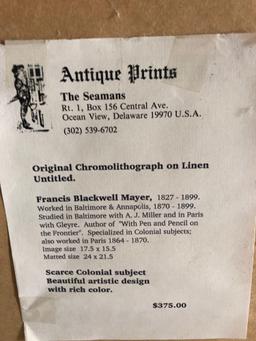 Original Chromolithograph on linen Colonial print Image size 17.5"� x 15.5"