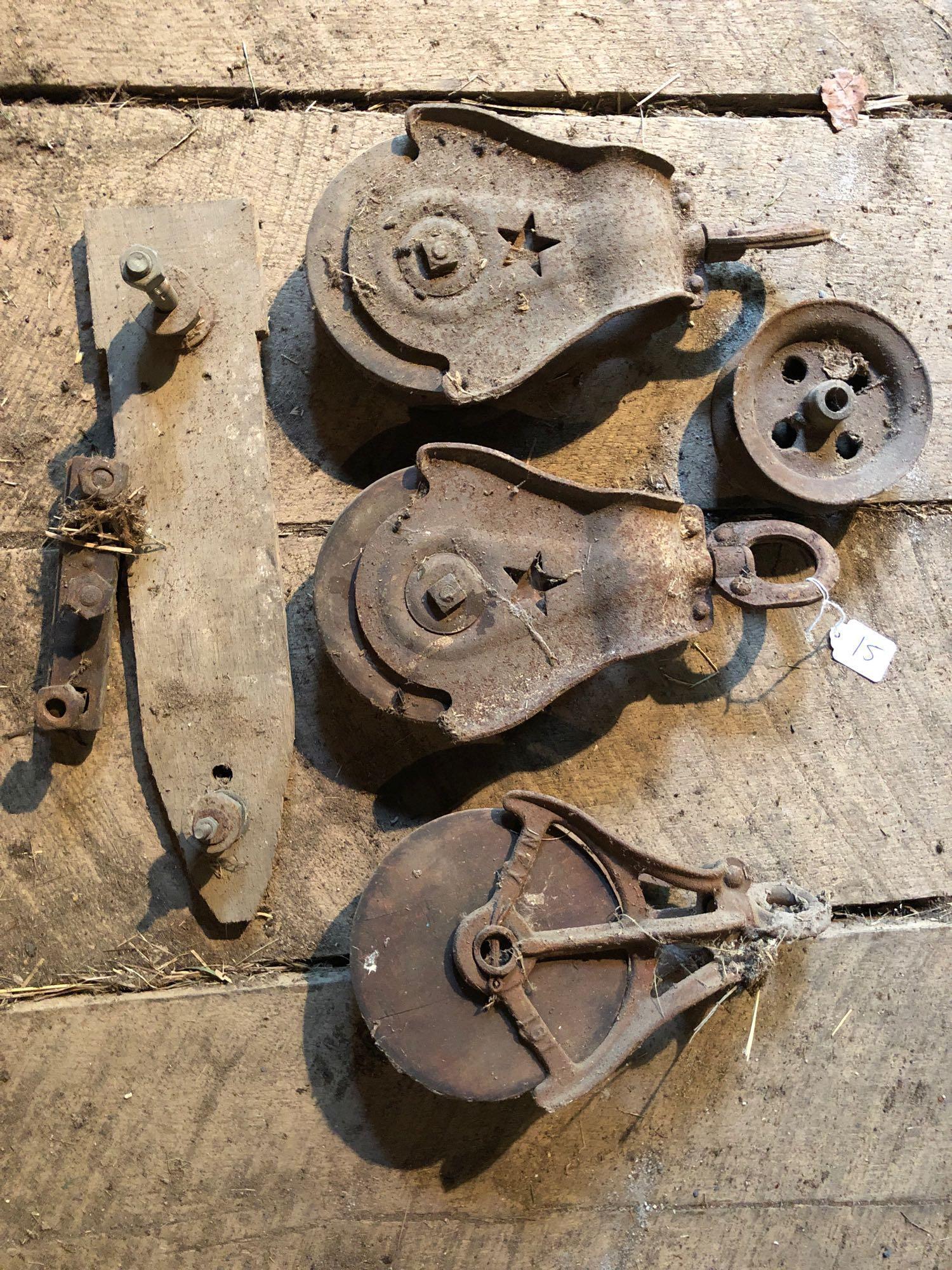 3 Vintage Hay pulleys,