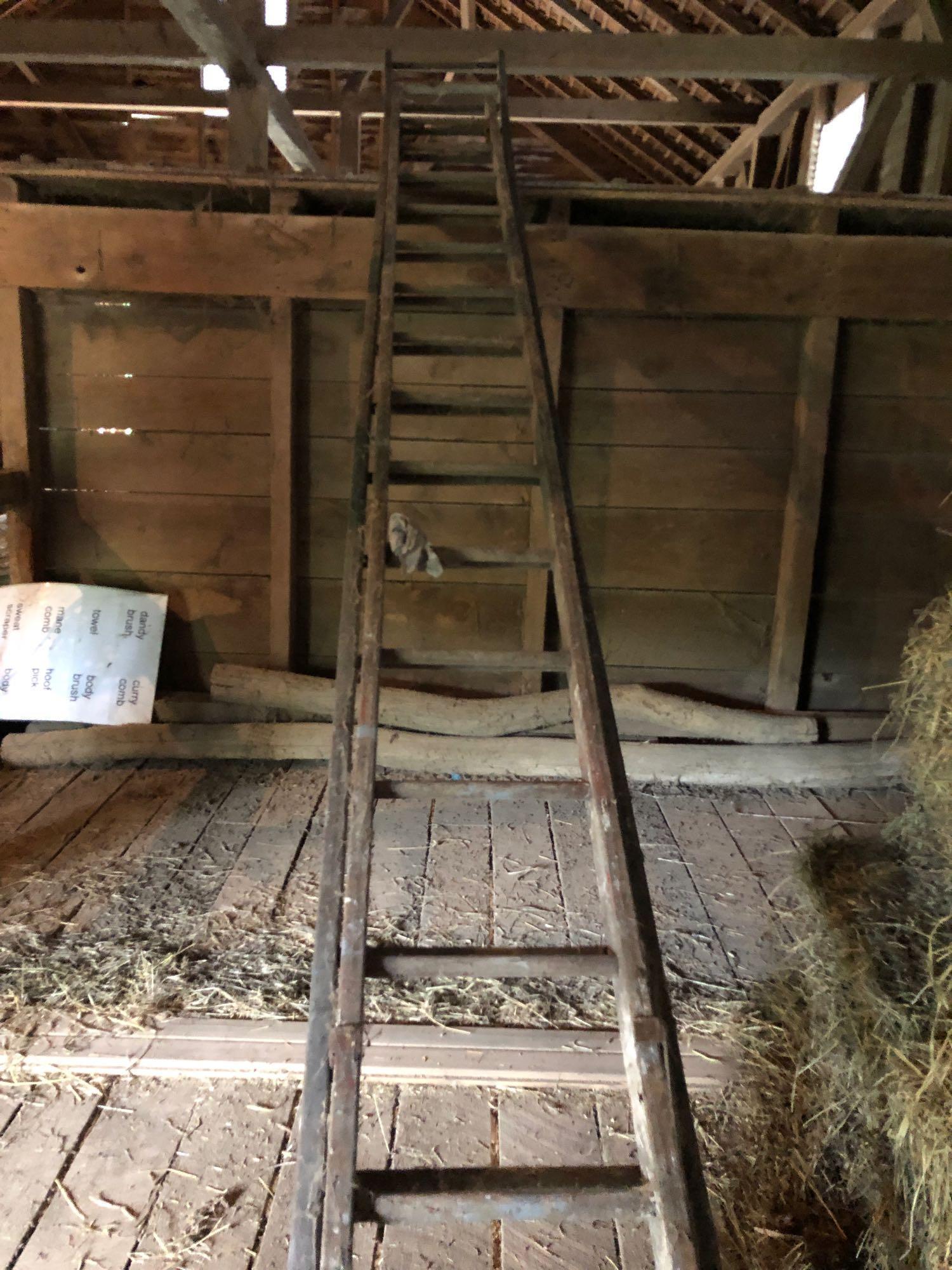 Wooden extension ladder, approximately 30â€™
