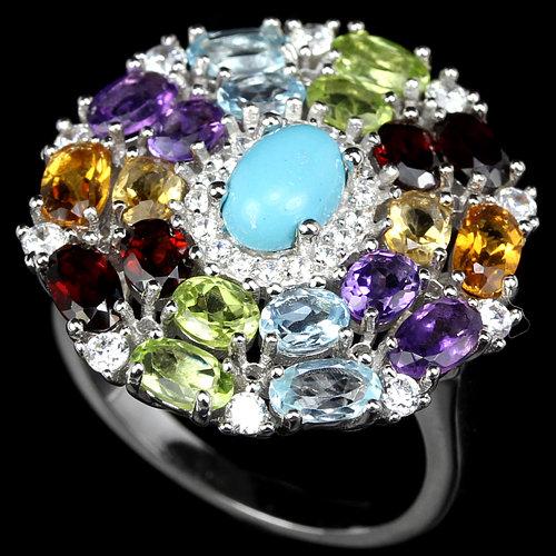 Natural Turquiose & Multi Gem Ring