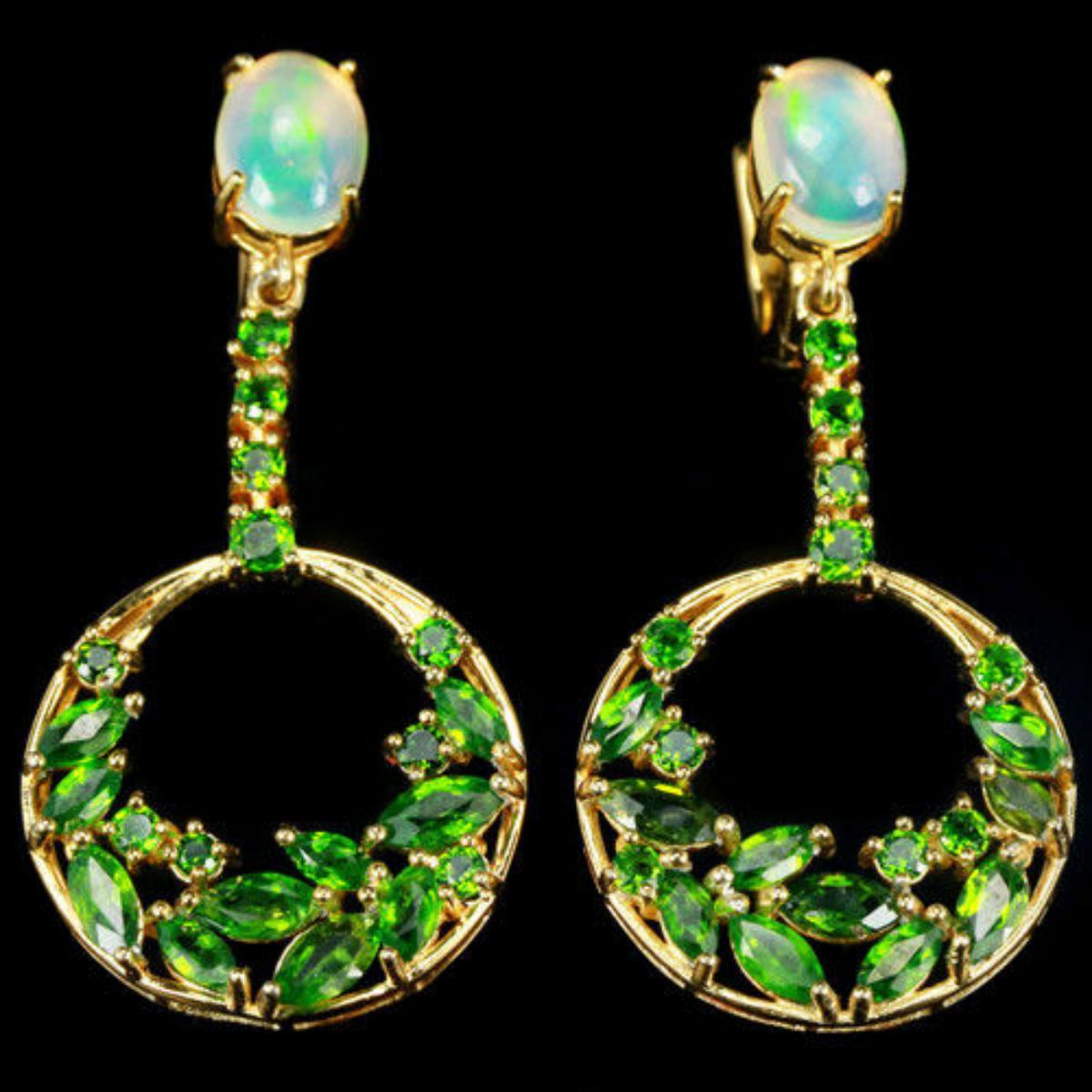 Natural OPAL & GREEN TSAVORITE GARNET Earrings