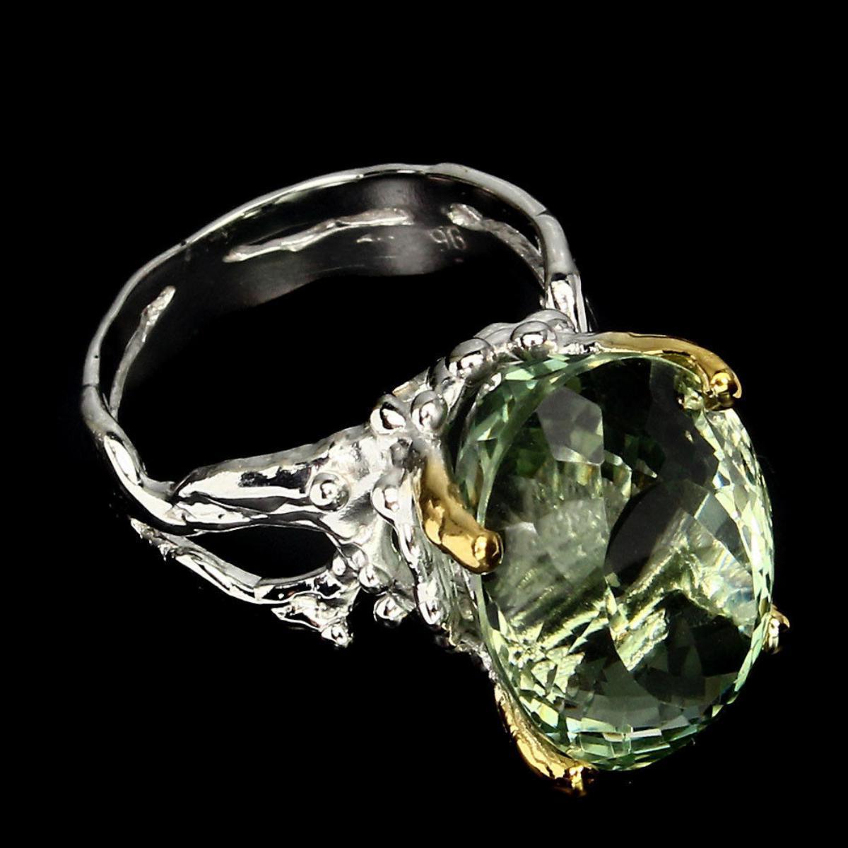 Natural Hand Made Green Amethyst Ring