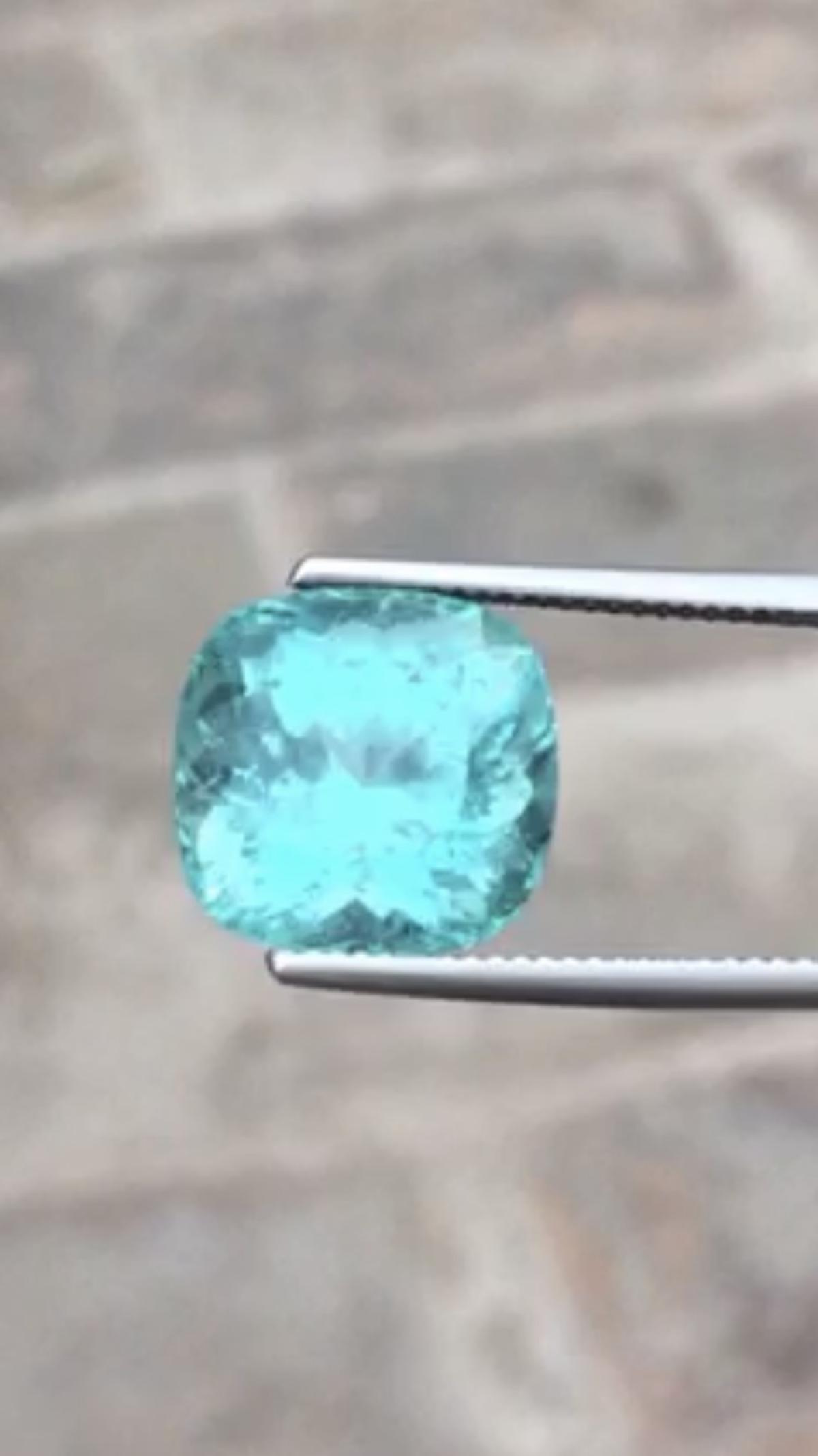 Natural Bluish Green Cushion Tourmaline 12.53 Cts - GIA