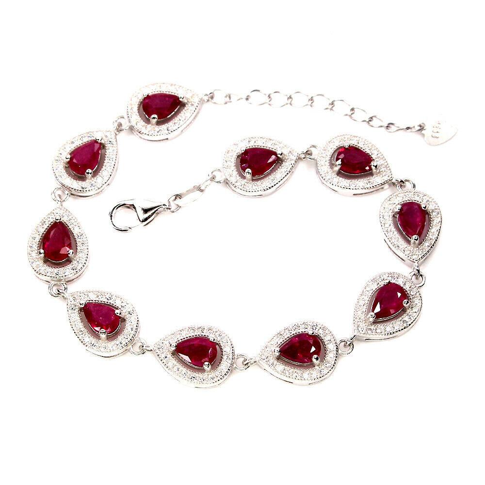 Pear Red Ruby 6x4 MM Bracelet