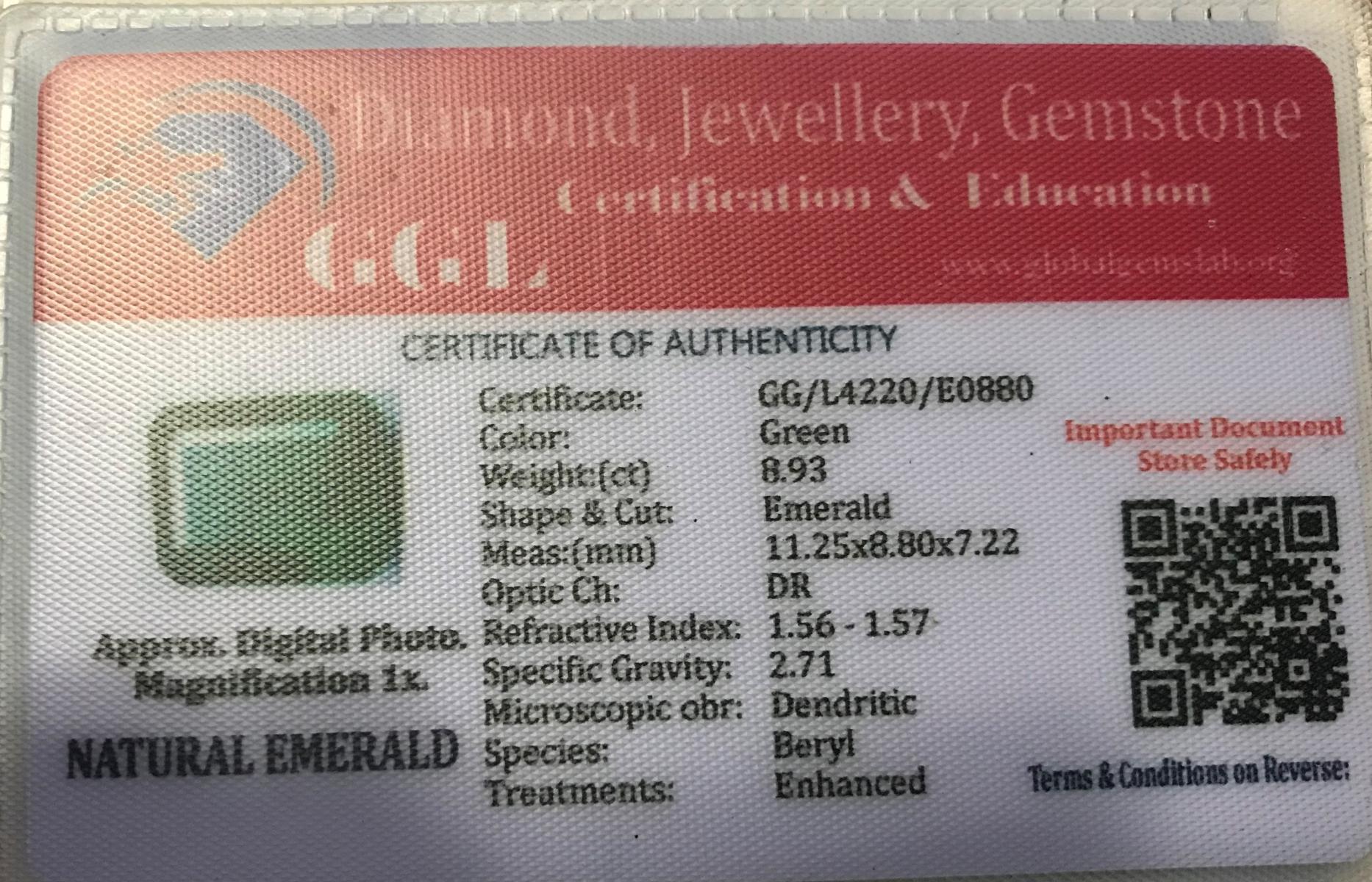 Forest Green Zambian Emerald 8.93 Cts - Certified