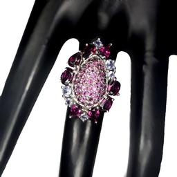 Natural Stunning Rhodolite Garnet & Tanzanite Ring