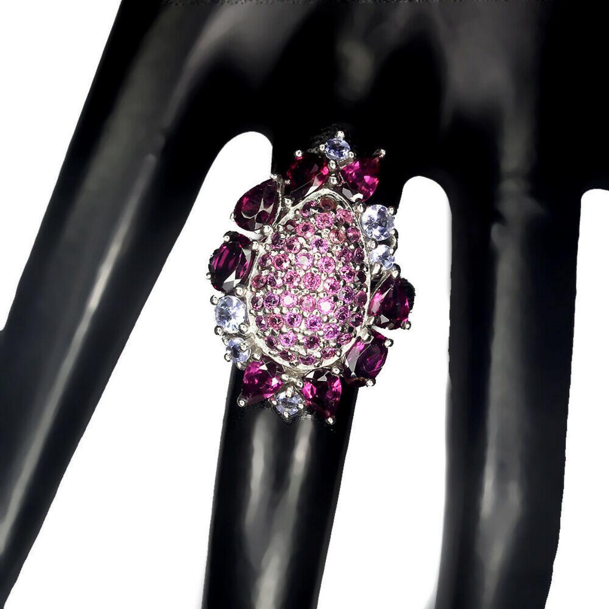 Natural Stunning Rhodolite Garnet & Tanzanite Ring