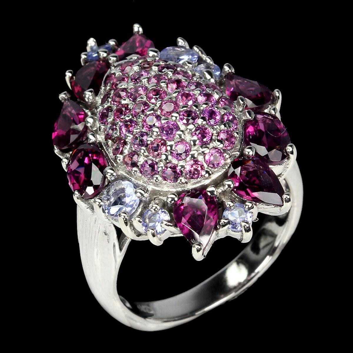 Natural Stunning Rhodolite Garnet & Tanzanite Ring