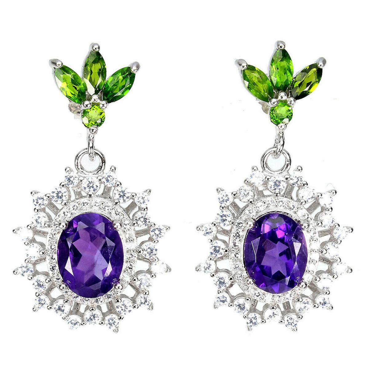 Natural Brazil Amethyst & Chrome Diopside Earrings