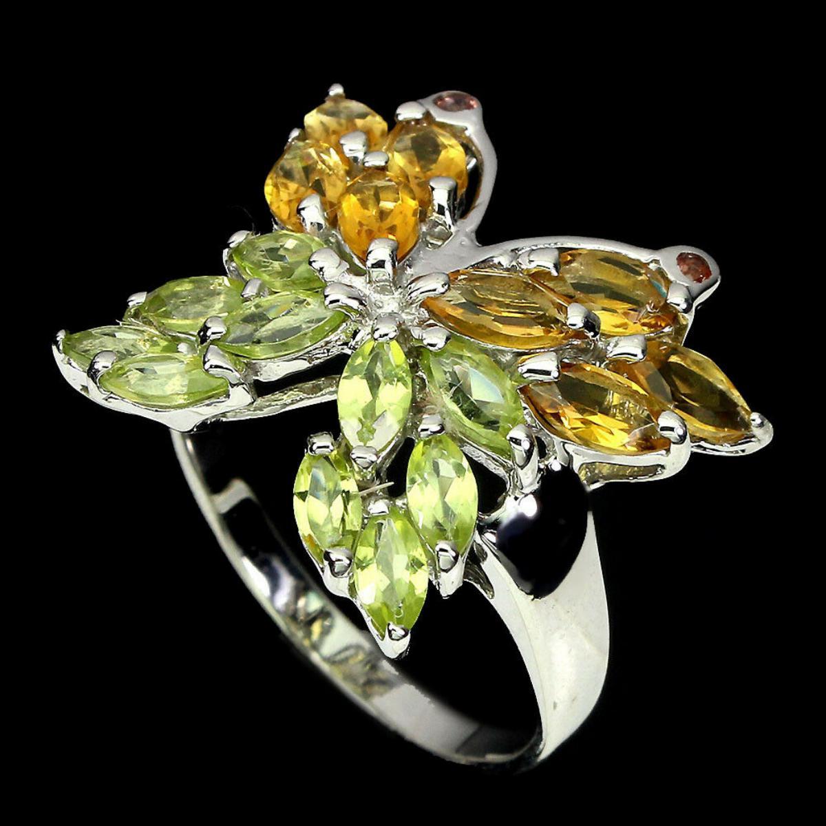 Natural Marquise Citrine Peridot Butterfly Ring