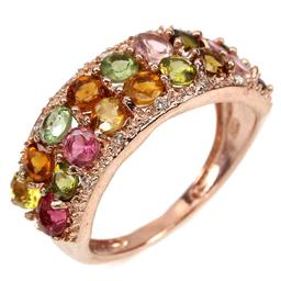 Natural Multi Color Tourmaline & Sapphire Ring