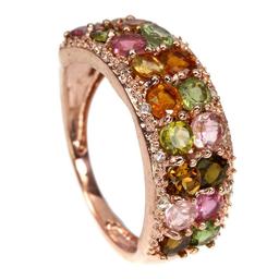 Natural Multi Color Tourmaline & Sapphire Ring