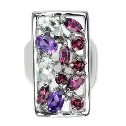 Natural Amethyst Aquamarine Rhodolite Garnet Ring