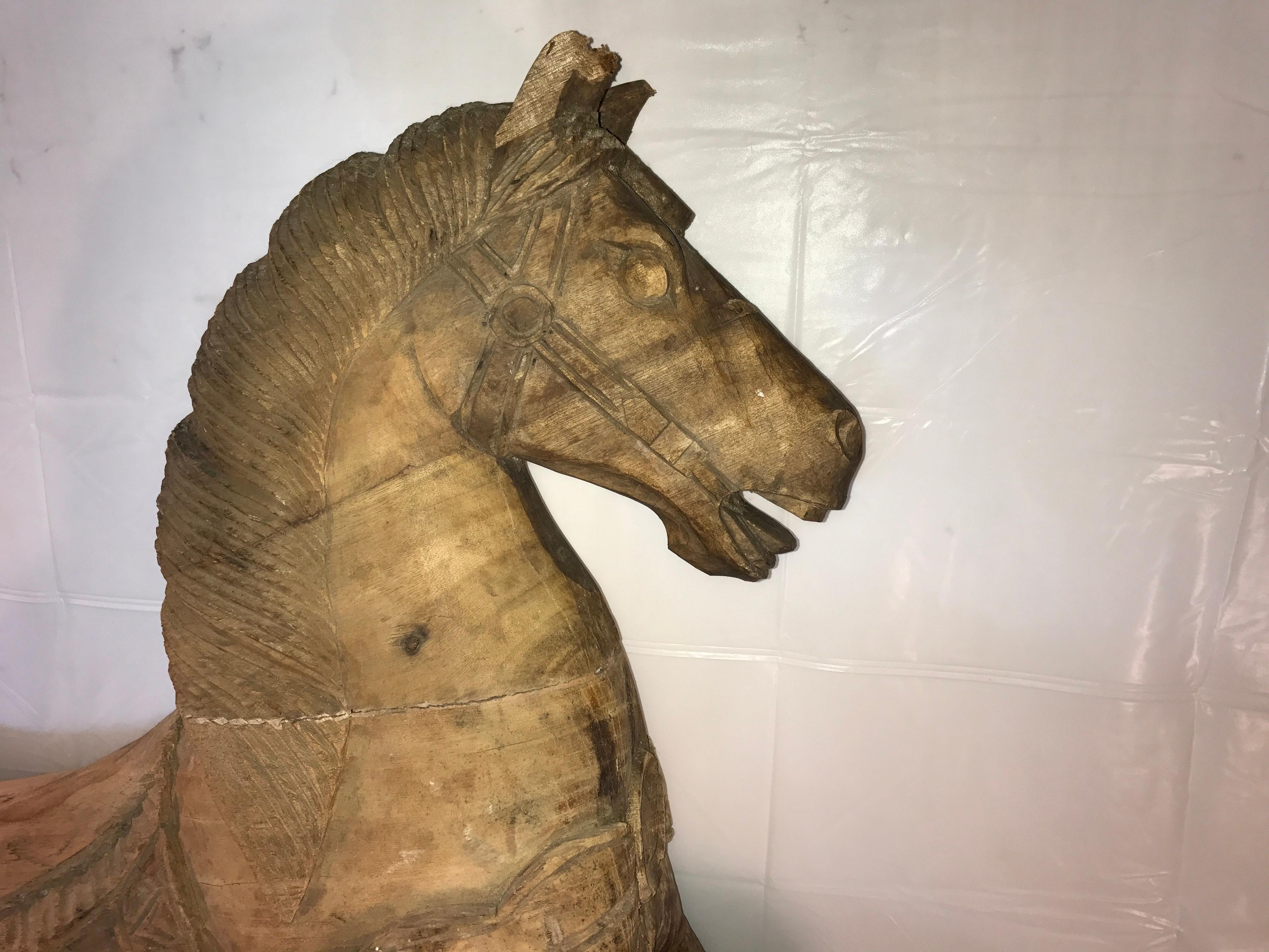 1930s - 1950s Wooden Carved Carousel Horse