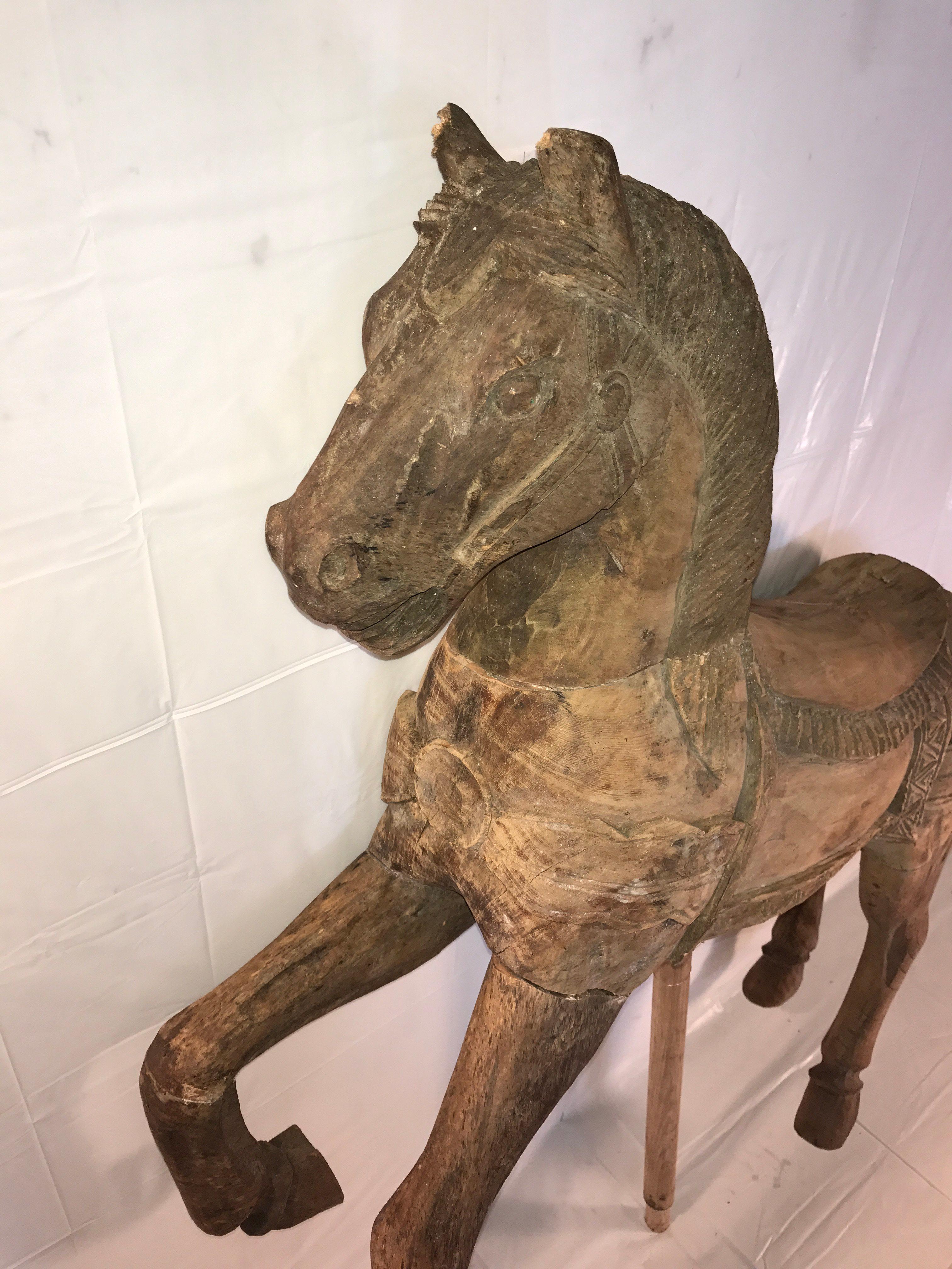 1930s - 1950s Wooden Carved Carousel Horse