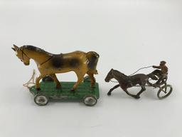 LOT (2)1930s -  1940s Horse SUlky - Pull Toy