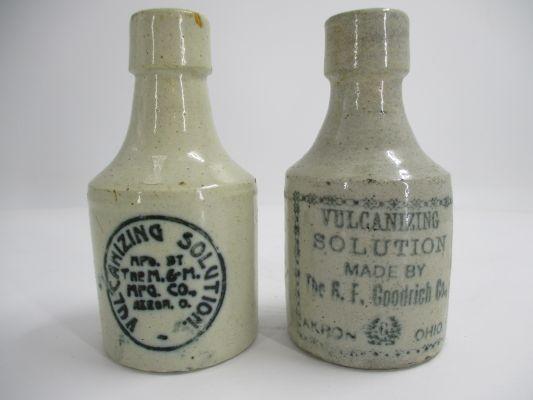 LOT (2) Stoneware Advertising Bottles - Vulcanizing Solution BF Goodrich