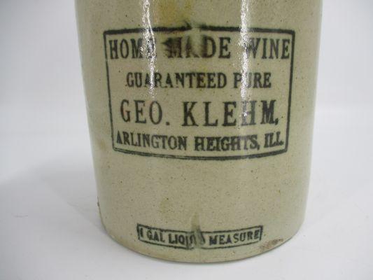 1 Gal. Geo. Klehm Wine Arlington Heights, IL Advertising Jug