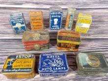 Lot of (10) Auto Lamp Bulb Tins