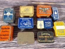 Lot of (10) Auto Lamp Bulb Tins