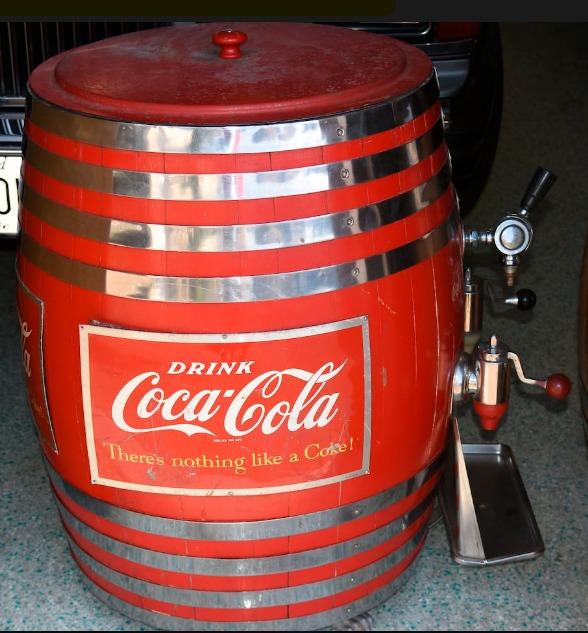 Original Coca-Cola wooden barrel soda dispenser