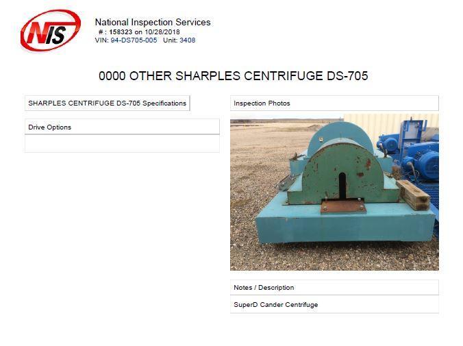 SHARPLES DS-705 SUPER D CANDER SN: 94-DS705-005