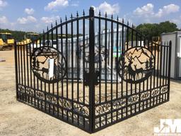 (UNUSED) GREATBEAR 20FT BI-PARTING WROUGHT IRON GATE W/DEER ARTWORK IN