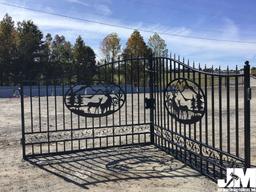 (UNUSED) GREATBEAR 20FT BI-PARTING WROUGHT IRON GATE W/DEER ARTWORK IN