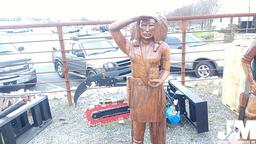 (UNUSED) 6' TEAK WOOD NATIVE AMERICAN STATUE