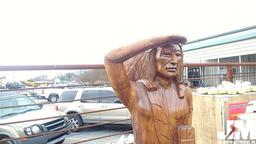 (UNUSED) 6' TEAK WOOD NATIVE AMERICAN STATUE