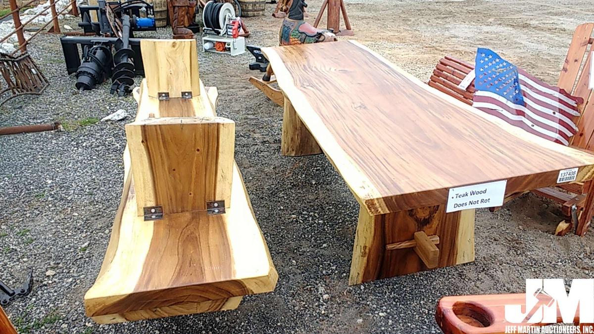 (UNUSED) TEAK WOOD TABLE W/ (2) BENCHES