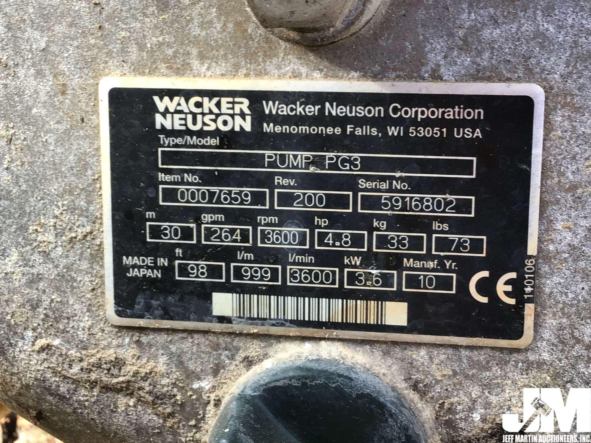 WACKER NEUSON TRASH PUMP PG3 3" PORTABLE PUMP SN: 5916802