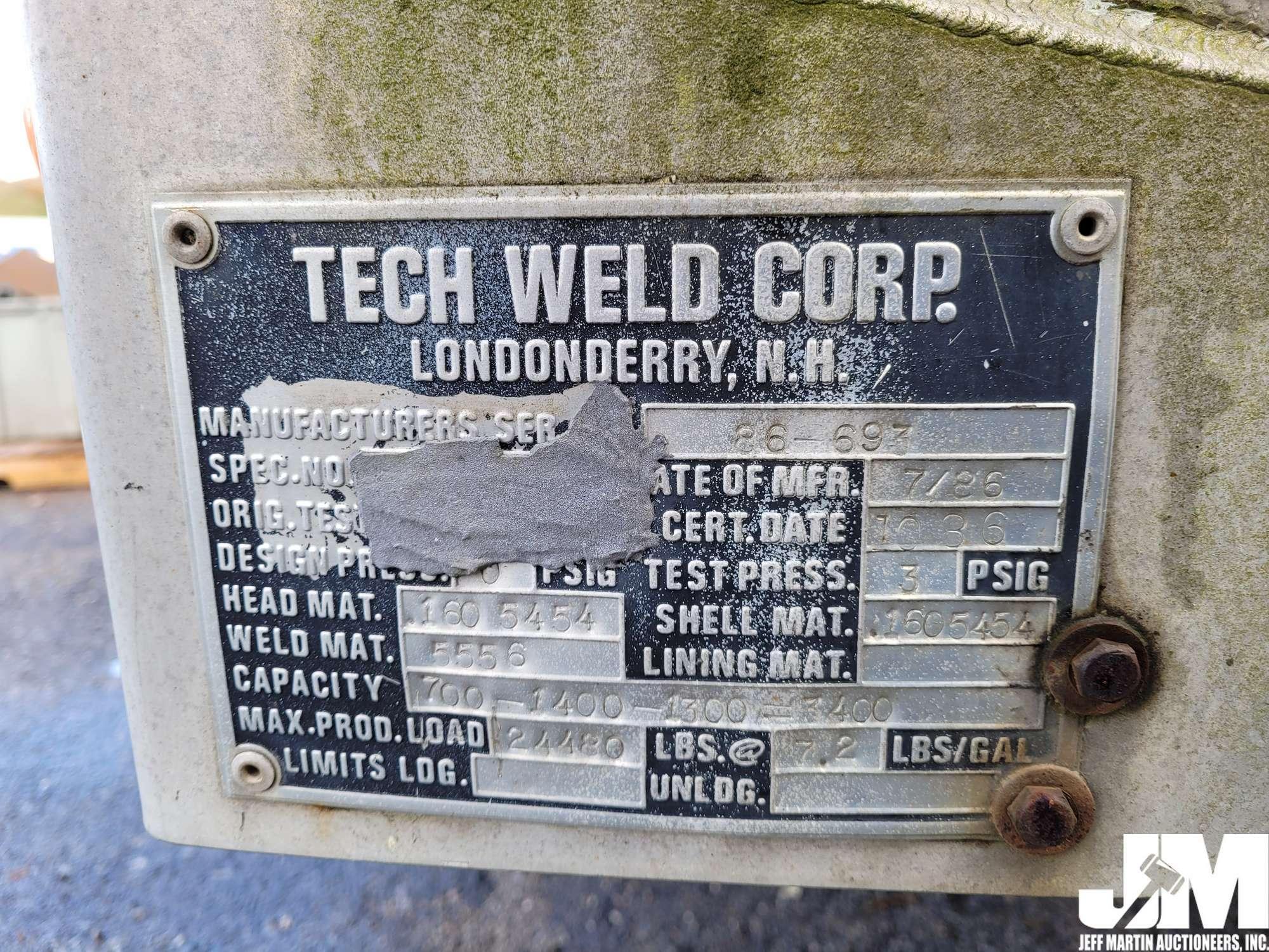 1986 TECH WELD  3 COMP 700/1400/1300 ALUMINUM BIKINI CANOPY FUEL DELIVERY TANK