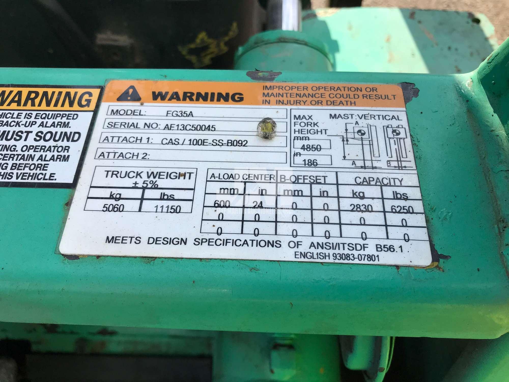 MITSUBISHI FG35A PNEUMATIC TIRE FORKLIFT SN: AF13C50045