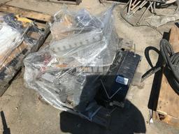 PALLET OF MISC. BBQ GRILL, CHAIN, BINDER, AND GRINDER