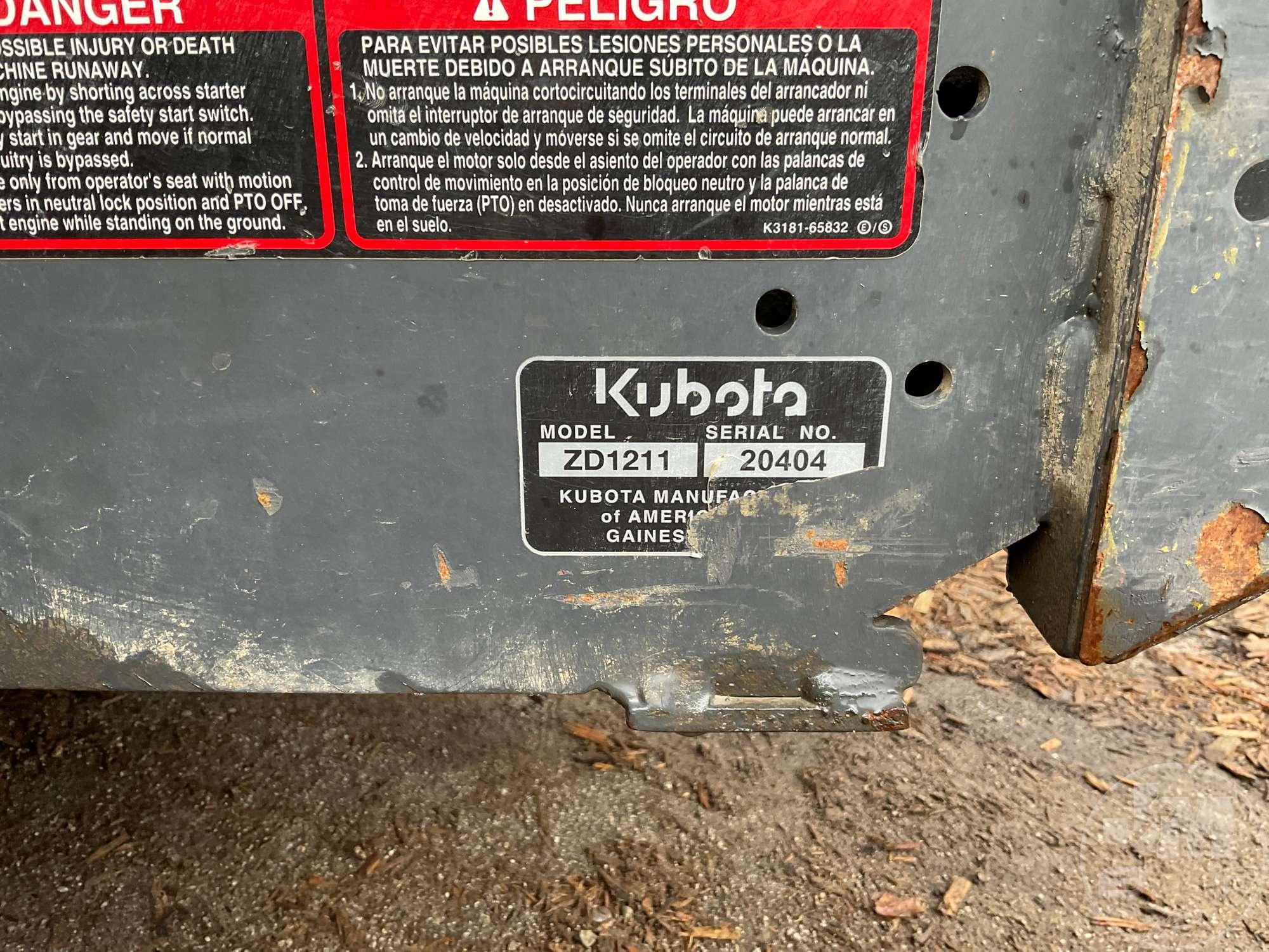 KUBOTA ZD1211 ZERO TURN SN: CK60OP-12002-1457