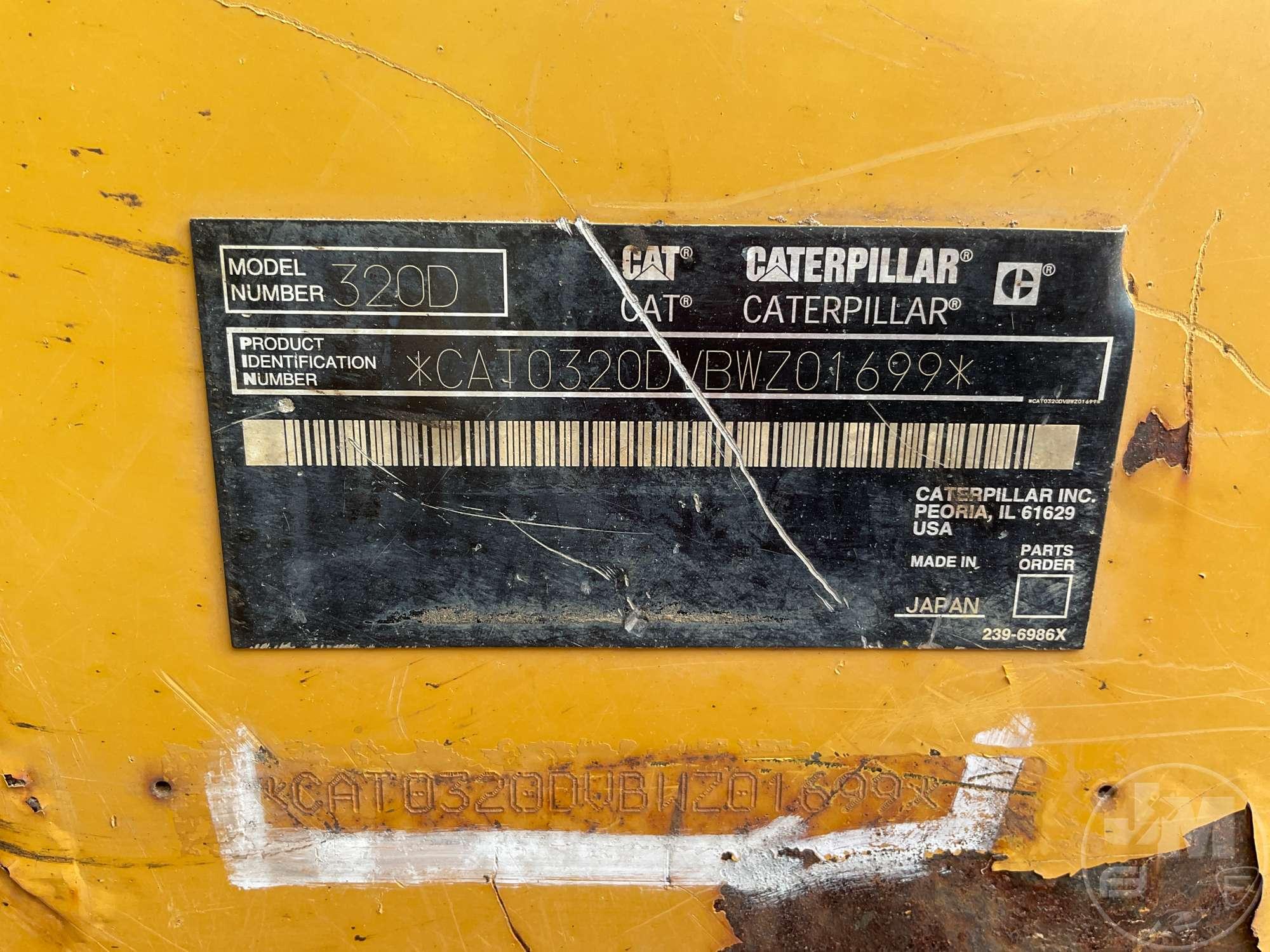 2008 CATERPILLAR 320D HYDRAULIC EXCAVATOR SN: BWZ01699