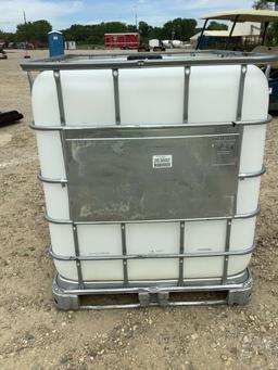 APPROX. 250 GA. POLY TANK/METAL CRATE