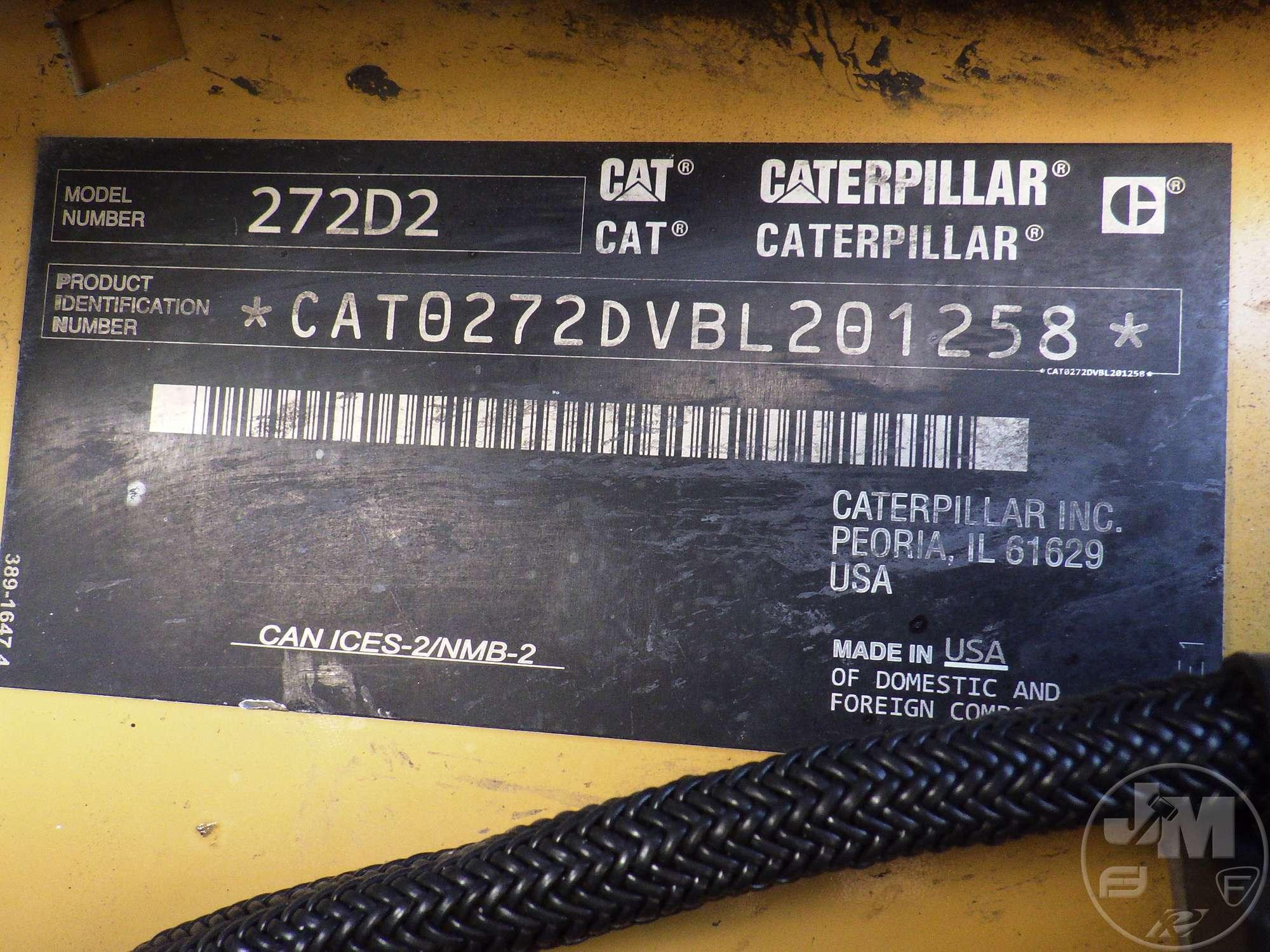 2019 CATERPILLAR 272D2 SKID STEER SN: CAT0272DVBL201258 CAB