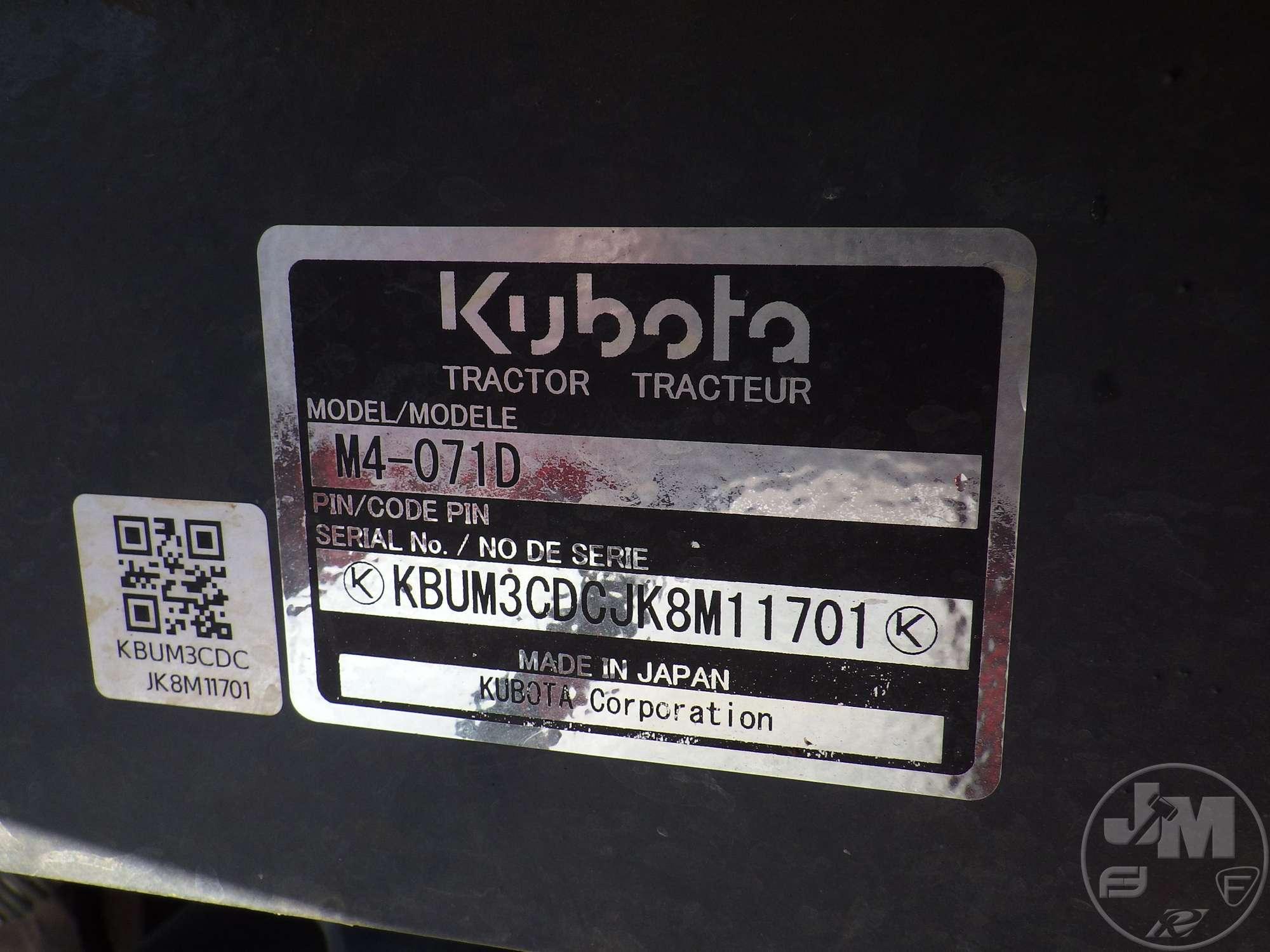 2021 KUBOTA M4-071 4X4 TRACTOR SN: KBUM3CDCJK8M11701