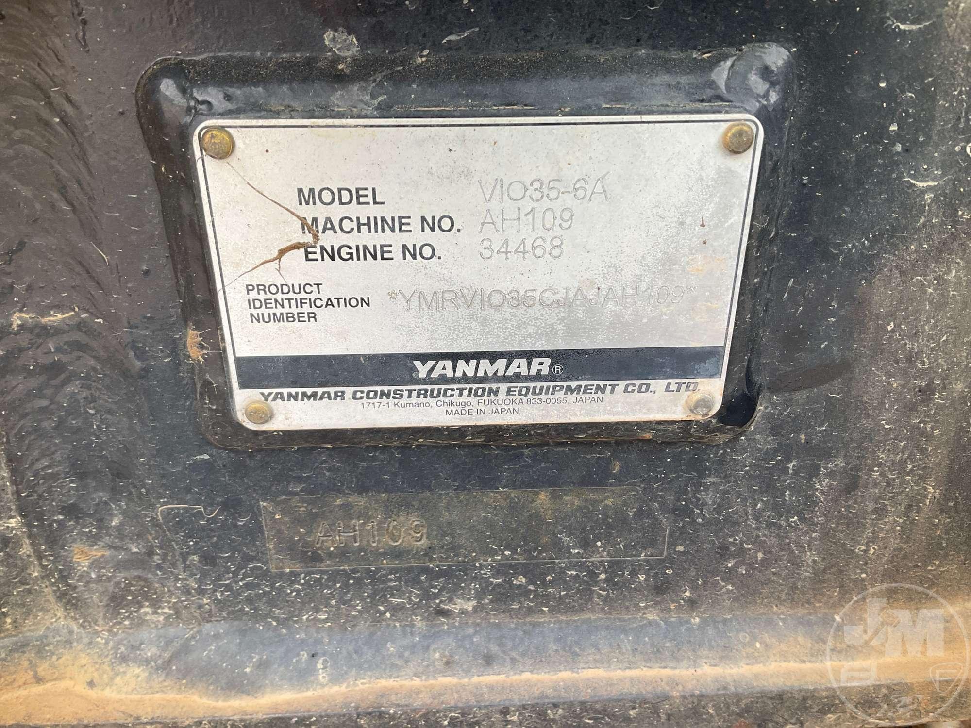 YANMAR VIO35 MINI EXCAVATOR SN: YMRVIO35CJAJAH109