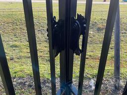 (UNUSED) GREATBEAR 14’...... BI-PARTING WROUGHT IRON GATE, W/ DEER INLAY