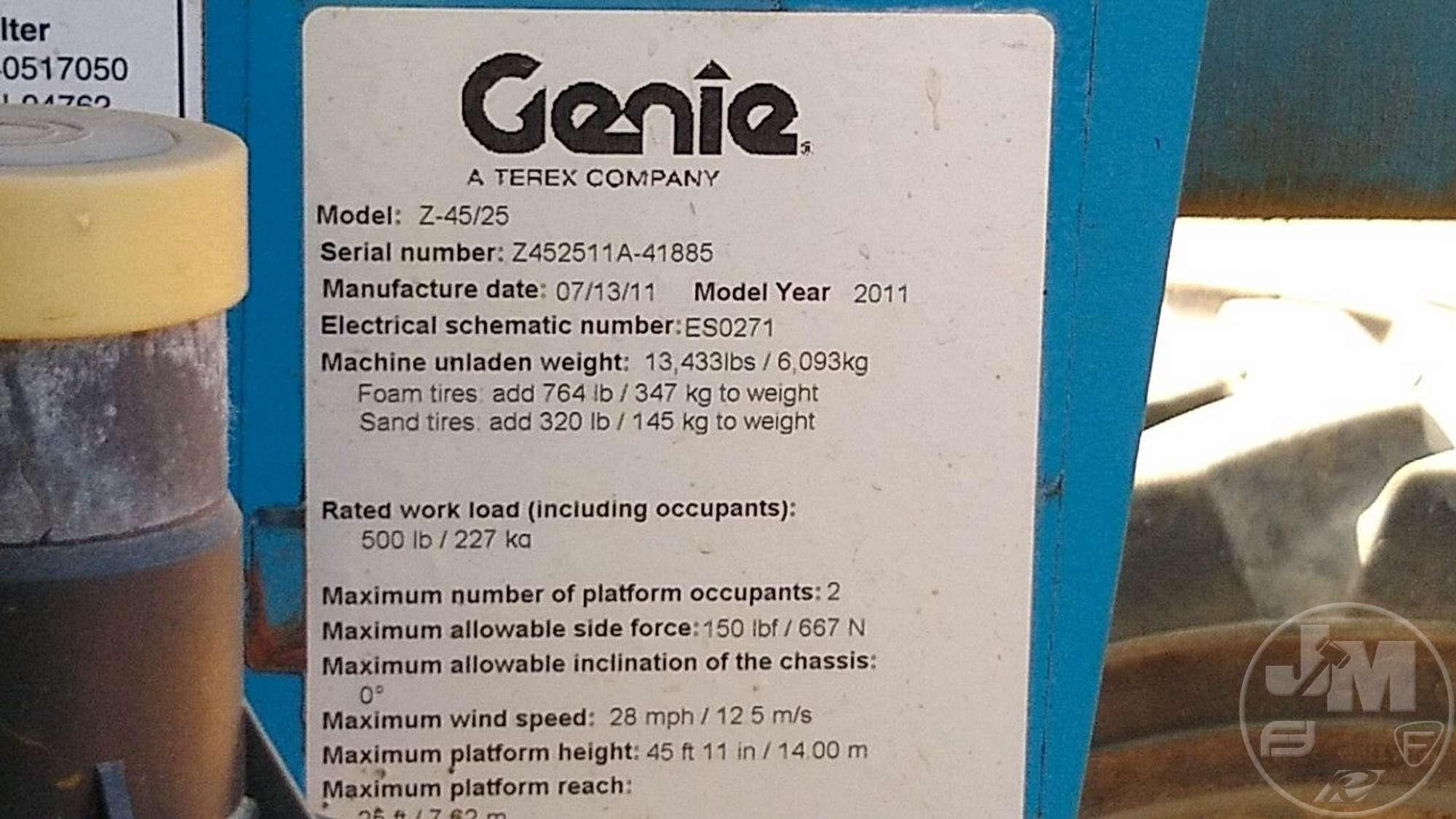 2011 GENIE Z45 AERIAL LIFTS SN: Z452511A-41885